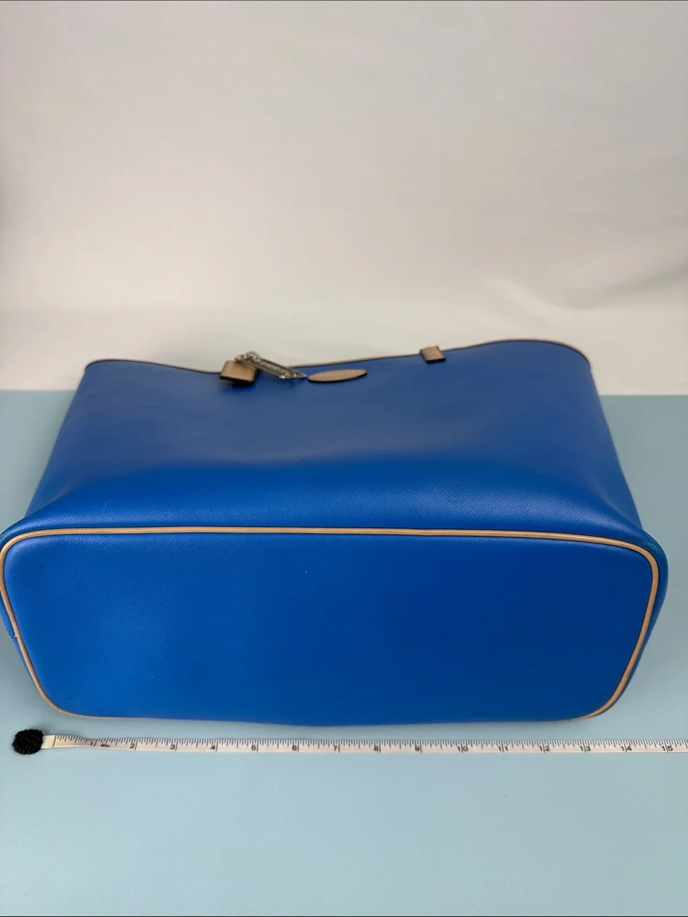 Coach Metro Tote in Blue Leather with Tan Trim